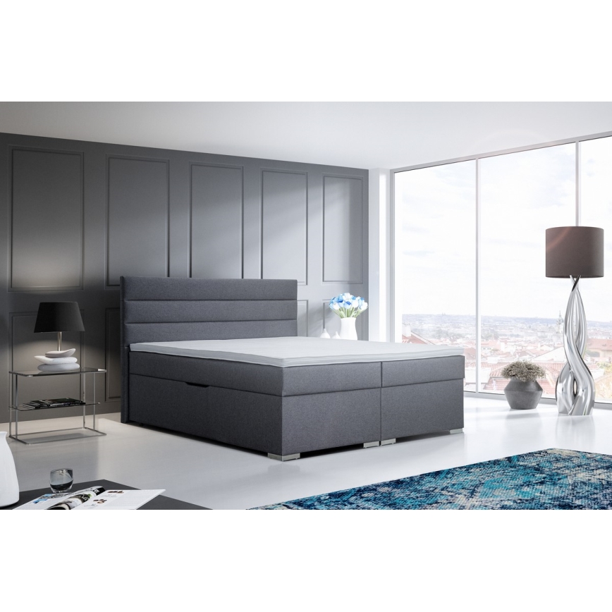 Polsterdatud voodi hoiuruumi, madratsi ja kattemadratsiga NEW BOLERO 160x200 cm hall