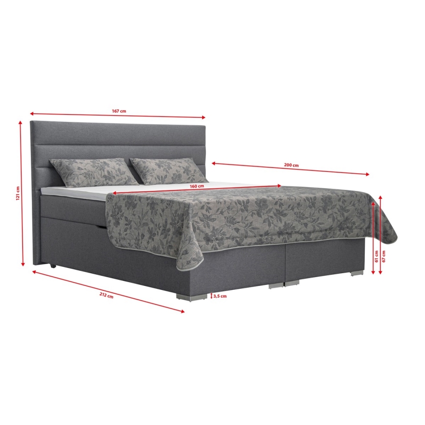 Polsterdatud voodi hoiuruumi, madratsi ja kattemadratsiga NEW BOLERO 160x200 cm hall