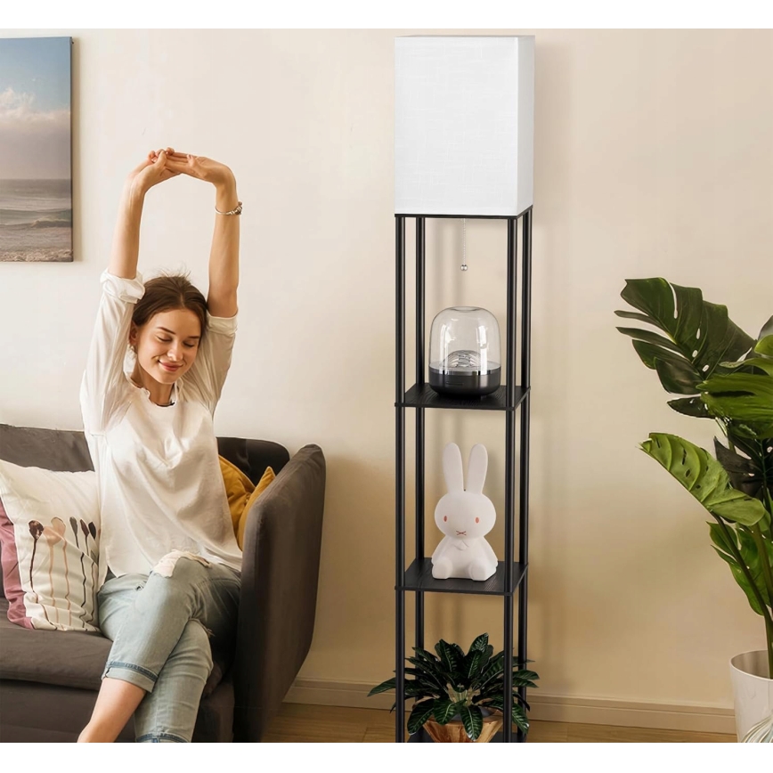 Põrandalamp riiulitega 1xE27/40W/230V 160 cm must/valge