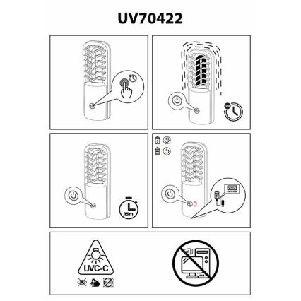 Prezent 70422 - Kaasaskantav desinfitseeriv germitsiidlamp UVC/2,5W/5V USB