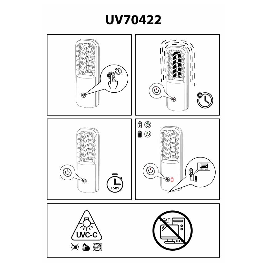 Prezent 70422 - Kaasaskantav desinfitseeriv germitsiidlamp UVC/2,5W/5V USB