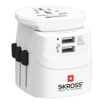PRO Light USB 2A reisivooluadapter - universaalne World, UK+USA+AUS/CN 2x USB-A 12W