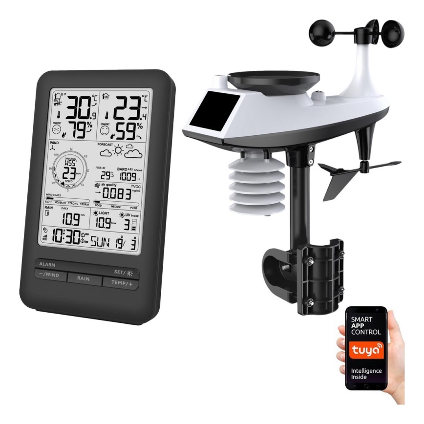 Professionaalne ilmajaam LCD ekraaniga 5V/2xAA + 3xAA + 2xAA Wi-Fi Tuya
