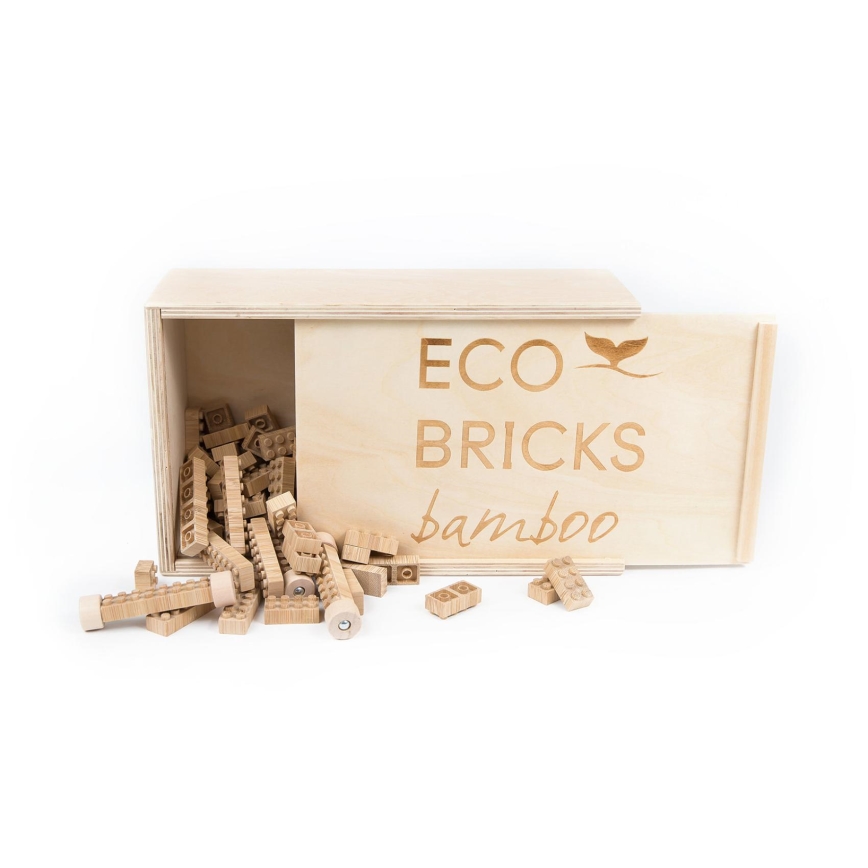 Puidust ehituskomplekt ECO BRICKS, 145 tk