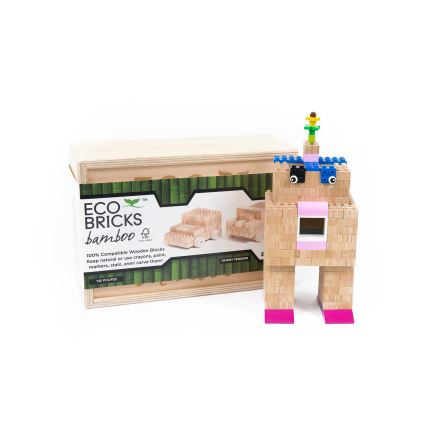Puidust ehituskomplekt ECO BRICKS, 145 tk