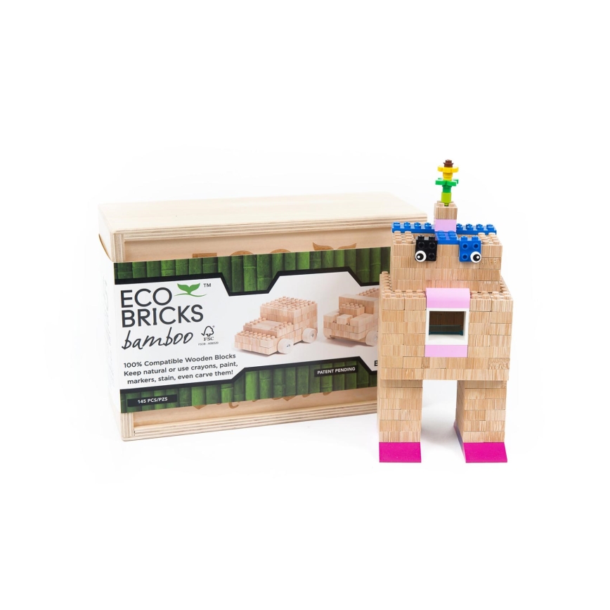 Puidust ehituskomplekt ECO BRICKS, 145 tk