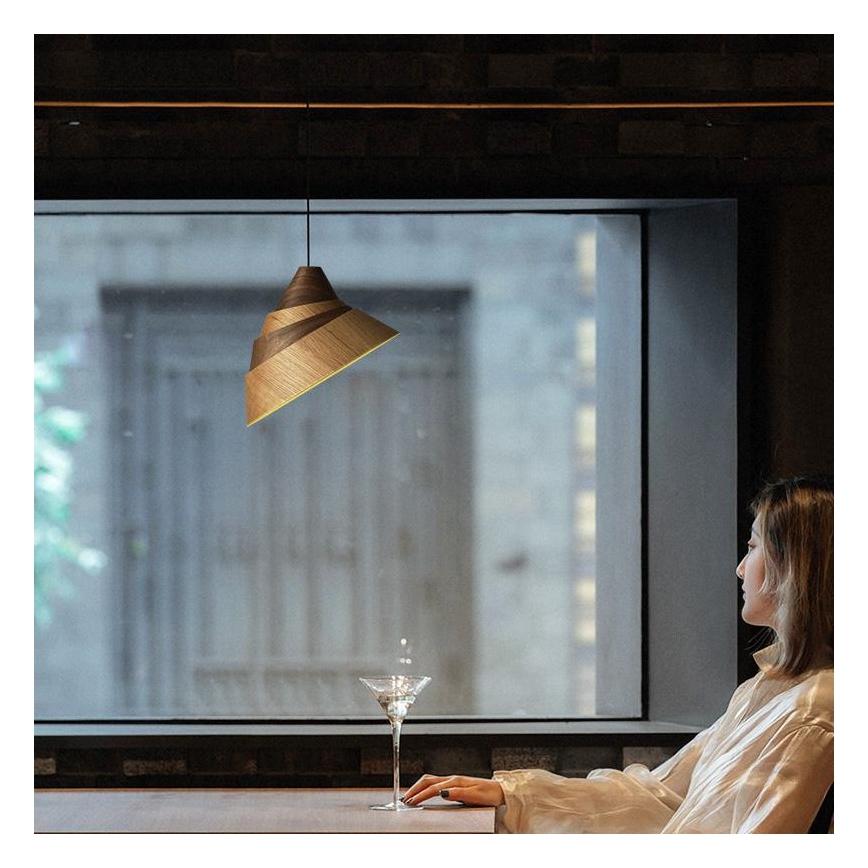 Puidust lühter riputuskaabliga 1xE27/60W/230V, läbimõõt 33 cm, täispuit/tamm/pähkel/kummipuit