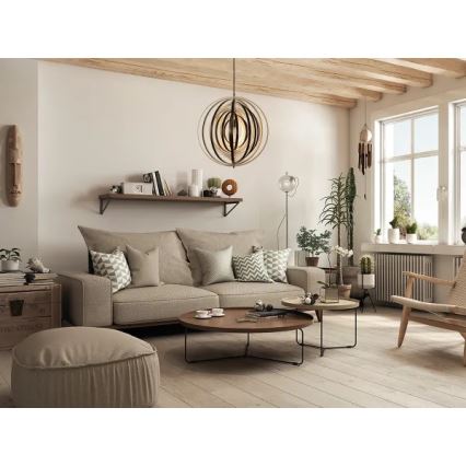 Puidust rippvalgusti kaablil, 1x E27 (kuni 60 W), 230 V, Ø 50 cm, täispuit/vineer/kummipuit