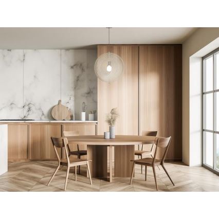 Puidust rippvalgusti riputuskaabliga 1xE27/60W/230V, läbimõõt 43,5 cm, massiivpuit/vineer/pöök/kummipuit