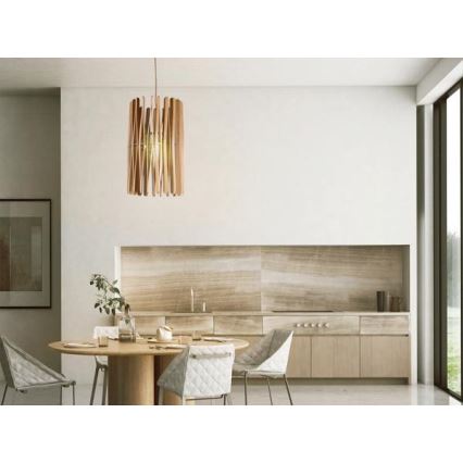 Puitlühter riputuskaabliga 1xE27/60W/230V, läbimõõt 38 cm, massiivne, saare- ja kummipuidust