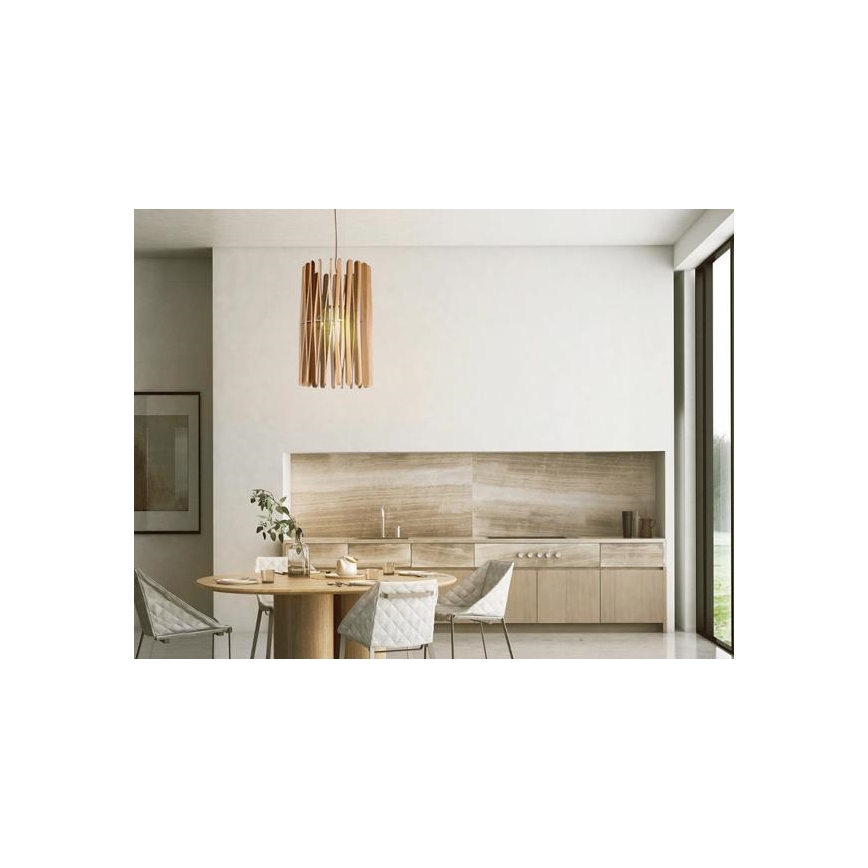 Puitlühter riputuskaabliga 1xE27/60W/230V, läbimõõt 38 cm, massiivne, saare- ja kummipuidust