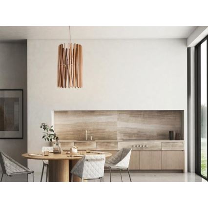 Puitlühter riputuskaabliga 1xE27/60W/230V, läbimõõt 38 cm, massiivne, saare- ja kummipuidust