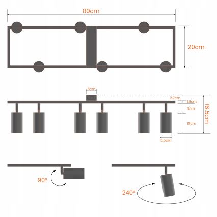 Punktvalgusti 6xGU10/30W/230V must