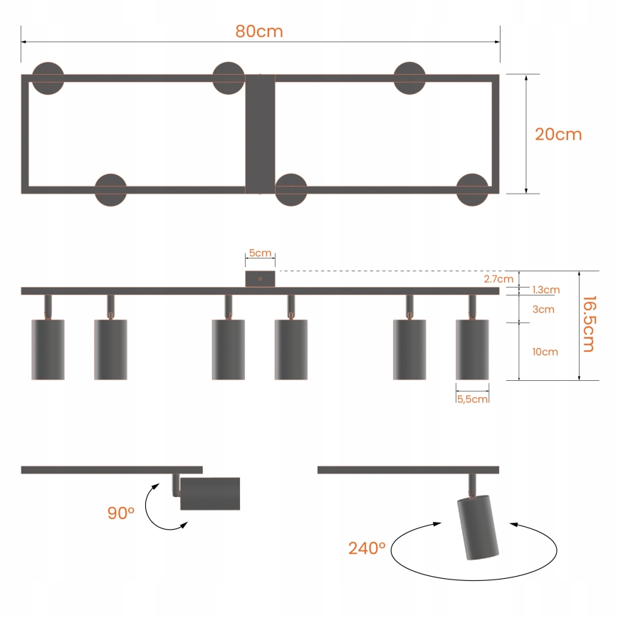 Punktvalgusti 6xGU10/30W/230V must
