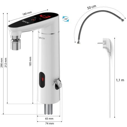 Puutevooluga veesoojendi anduriga ja LED-ekraaniga 3000W/230V IPX4 valge