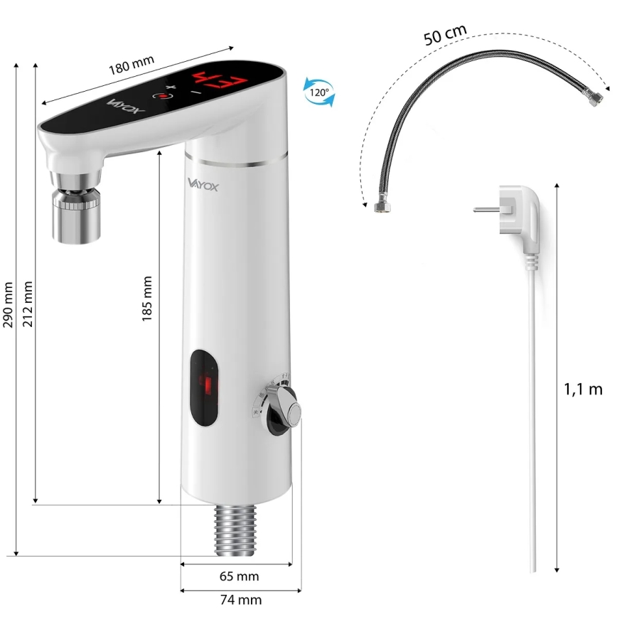 Puutetundlik spontaanne veesoojendi anduriga ja LED ekraan 3000W/230V IPX4 valge