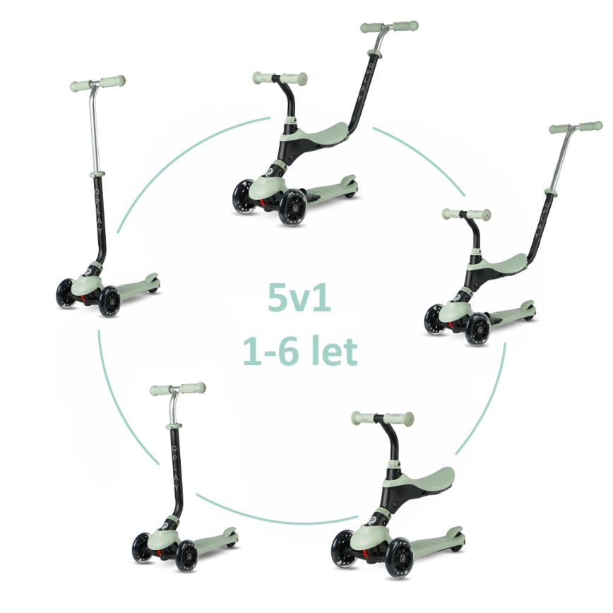 QPlay - Laste tõukeratas LED-ratastega 5-ühes SEMA PRO roheline