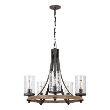 Quintiesse - Ketiga rippuv lühter ANGELO 5xE27/60W/230V, tammeviimistlusega