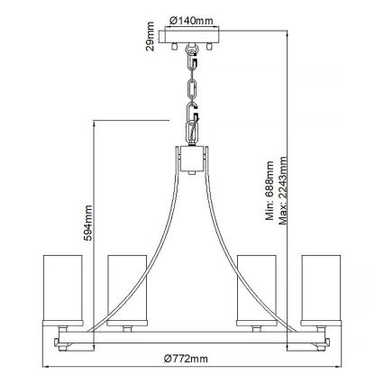 Quintiesse - ketiga riputatav lühter ANGELO 6xE27/60W/230V, tammeimitatsioon