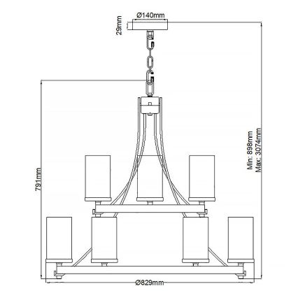 Quintiesse - Ketiga ripplühter ANGELO 9xE27/60W/230V tammeviimistlus