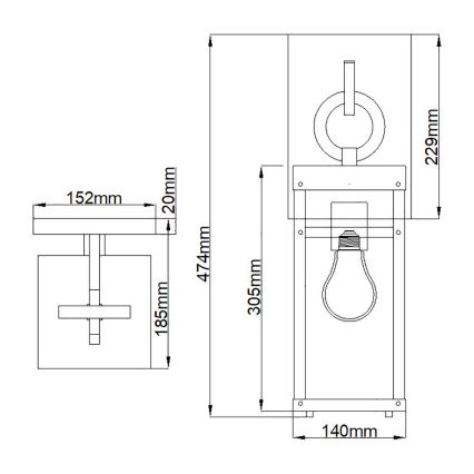 Quintiesse - Väline seinavalgusti PORTER M 1xE27/60W/230V IP44 must