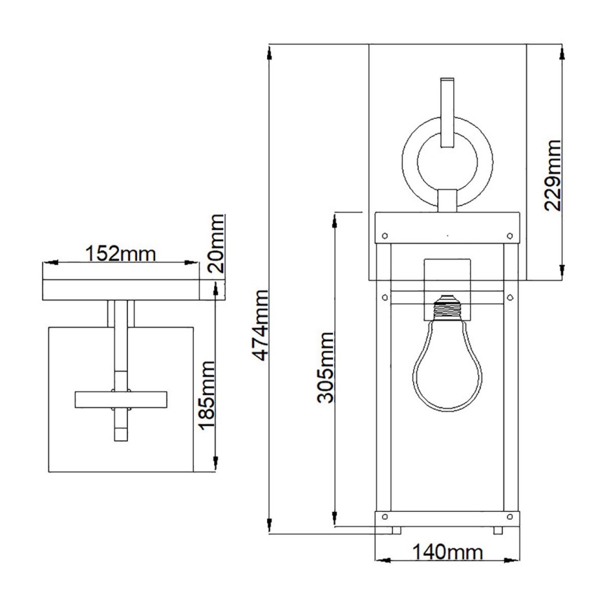 Quintiesse - Väline seinavalgusti PORTER M 1xE27/60W/230V IP44 must