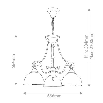 Quoizel - ketiga Tiffany-stiilis lühter LARISSA 3xE27/60W/230V, läbimõõt 63,6 cm
