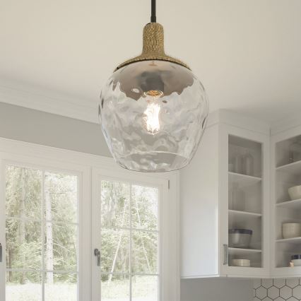 Quoizel - Ripplühter ROYER 1xE27/60W/230V d. 30,2 cm läbipaistev/must/beež