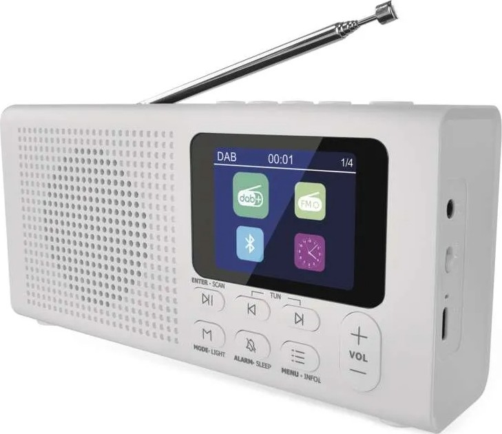 Raadio DAB DAB+ FM 3W/5V/4xAA valge