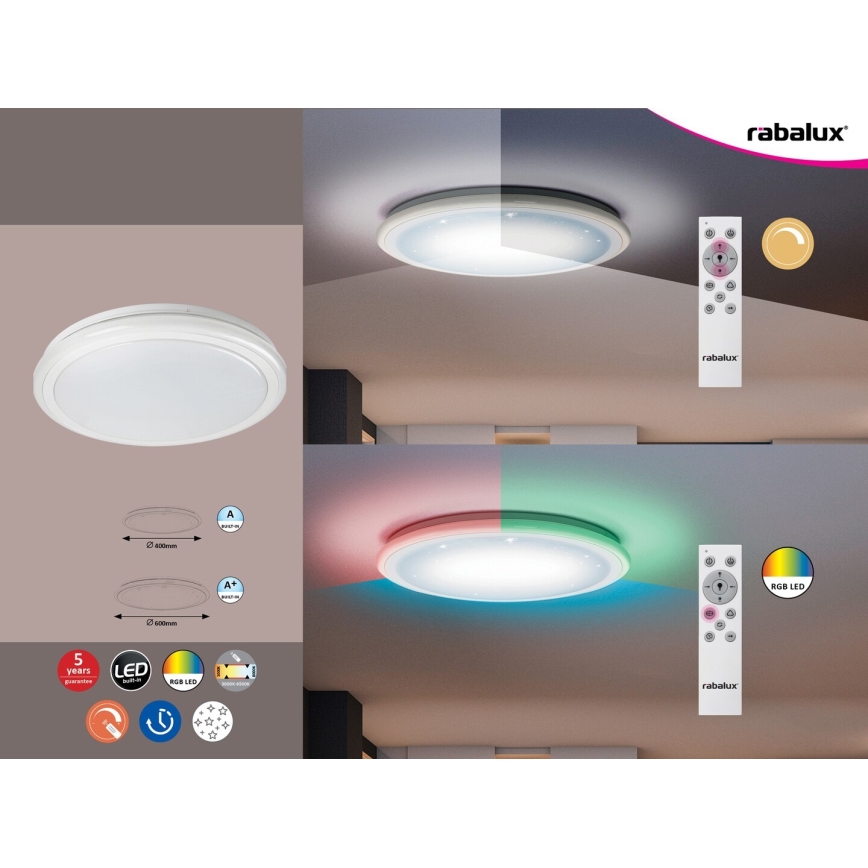 Rabalux - Hämardatav RGB-LED laelamp kaugjuhtimispuldiga/32W/230V läbimõõt 40 cm