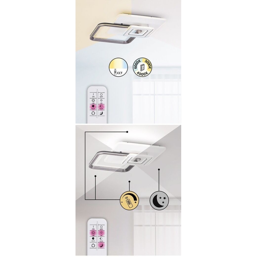 Rabalux - LED hämardatav pinnapealne laelamp LED/48W/230V 3000K/4000K/6000K + kaugjuhtimispult 49,5x49,5 cm