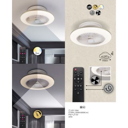 Rabalux - LED Hämardatav laevalgusti ventilaatoriga DALFON LED/36W/230V 3000-6000K + pult