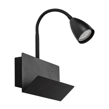 Rabalux - Seinavalgusti koos riiuliga ja USB port 1xGU10/25W/230V must