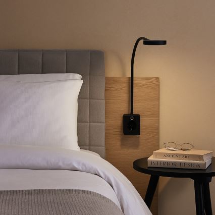 Rabalux - LED hämardatav seinavalgusti LED/4W/230V USB-pordiga, pistikupessa ühendatav, 3000/4000/6000K, must