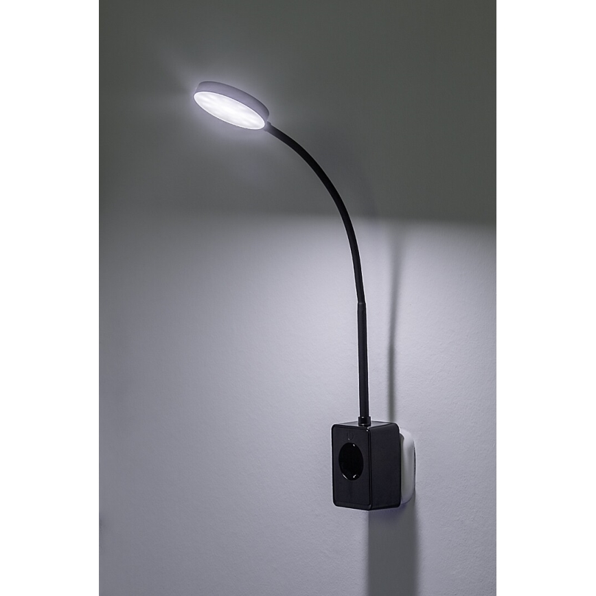 Rabalux - hämardatav LED-seinavalgusti LED/4W/230V USB-pordiga pistikuga, must