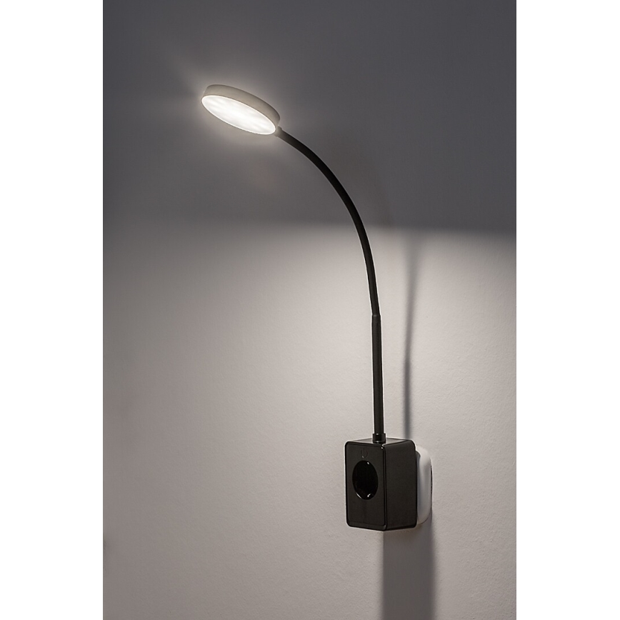 Rabalux - hämardatav LED-seinavalgusti LED/4W/230V USB-pordiga pistikuga, must