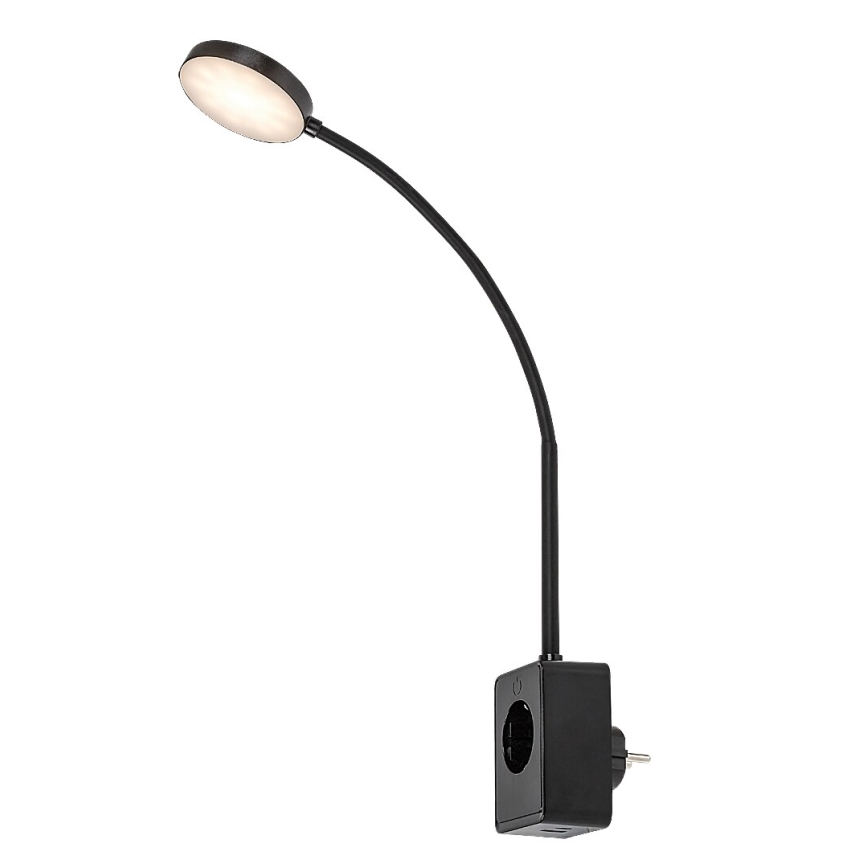 Rabalux - hämardatav LED-seinavalgusti LED/4W/230V USB-pordiga pistikuga, must