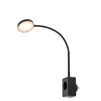 Rabalux - hämardatav LED-seinavalgusti LED/4W/230V USB-pordiga pistikuga, must