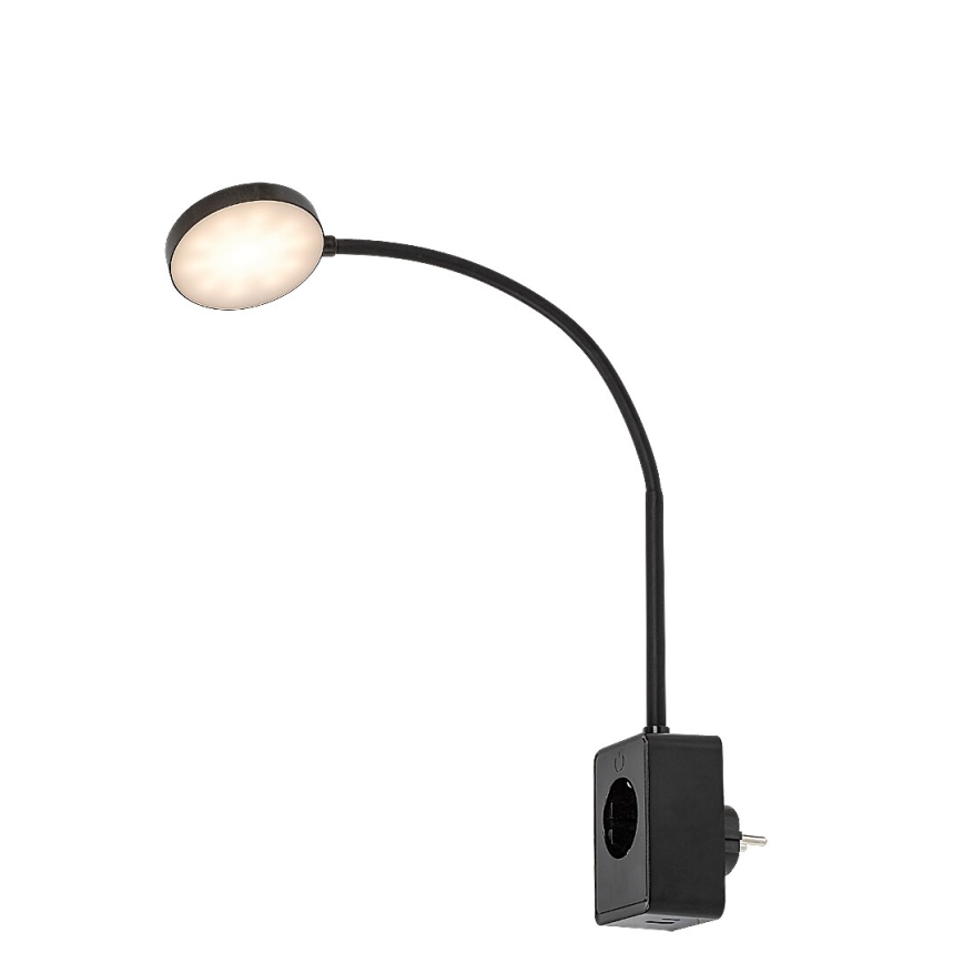 Rabalux - hämardatav LED-seinavalgusti LED/4W/230V USB-pordiga pistikuga, must