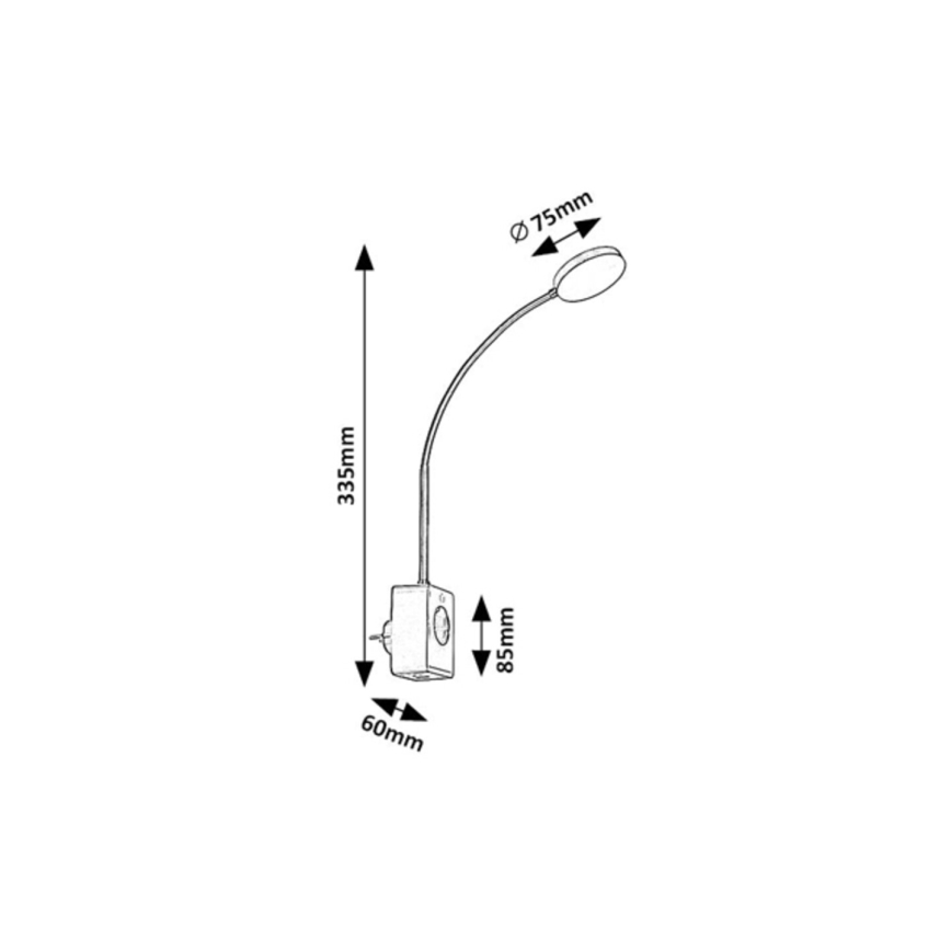 Rabalux - hämardatav LED-seinavalgusti LED/4W/230V USB-pordiga pistikuga, must