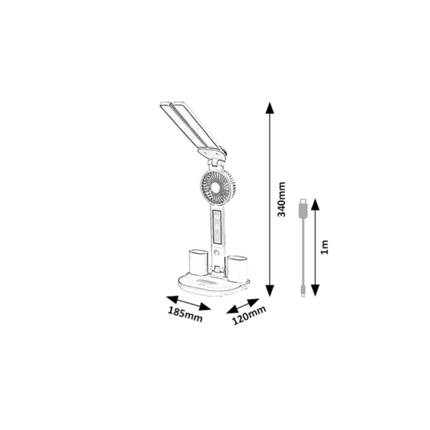 Rabalux - hämardatav LED laualamp ventilaatori ja ekraaniga LED/7W/5V 3000/4000/6500K
