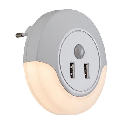 Rabalux - LED Öövalgusti pistikupessa koos anduriga 2xUSB LED/13,9W/230V 3000K