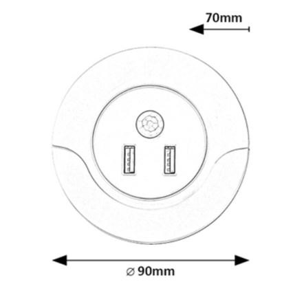 Rabalux - LED Öövalgusti pistikupessa koos anduriga 2xUSB LED/13,9W/230V 3000K