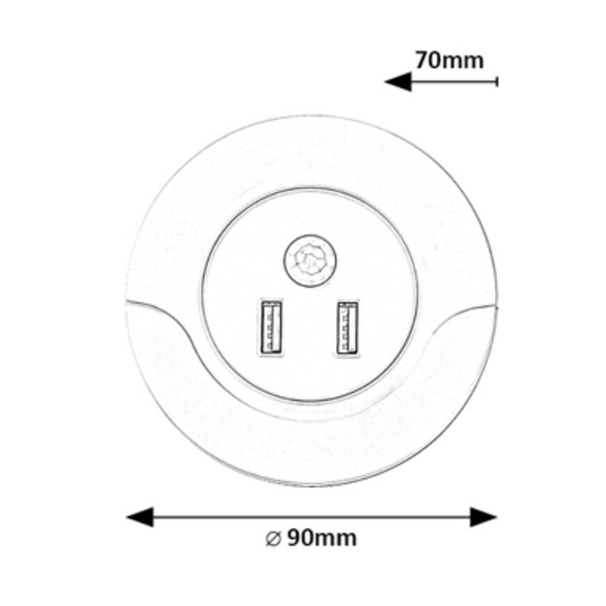 Rabalux - LED Öövalgusti pistikupessa koos anduriga 2xUSB LED/13,9W/230V 3000K