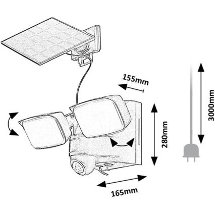 Rabalux - LED Päikesepaneeliga paindlik seinavalgusti anduriga ja väline paneel 2xLED/5W/3,7V IP54 must