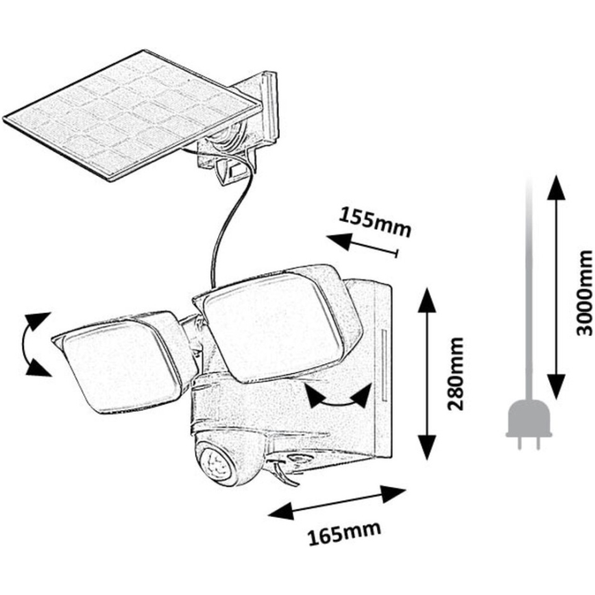 Rabalux - LED Päikesepaneeliga paindlik seinavalgusti anduriga ja väline paneel 2xLED/5W/3,7V IP54 must