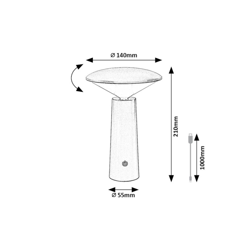 Rabalux - LED Hämardatav laetav puutetundlik laualamp POLPERRO LED/3W/3,7V 1200mAh must