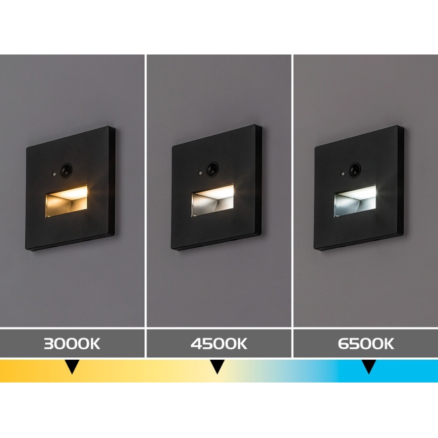 Rabalux - LED-trepivalgusti liikumis- ja hämarusanduriga LED/1W/230V 3000/4500/6500K must