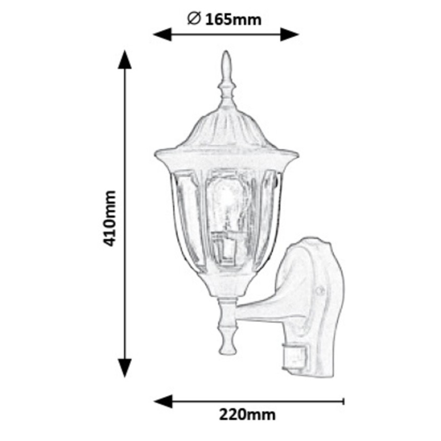 Rabalux - Välisseinale mõeldud seinavalgusti anduriga 1xE27/60W/230V IP43 must