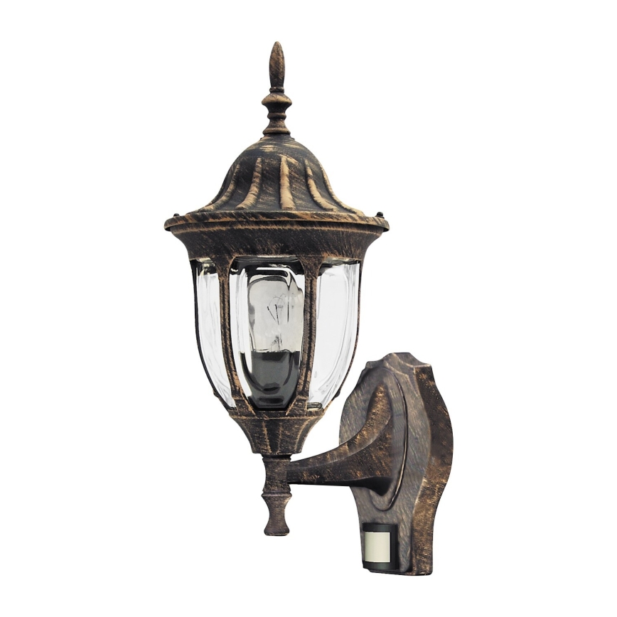 Rabalux - Välisseinale paigaldatav seinavalgusti liikumisanduriga 1xE27/60W/230V IP43 kuldne/patina/must